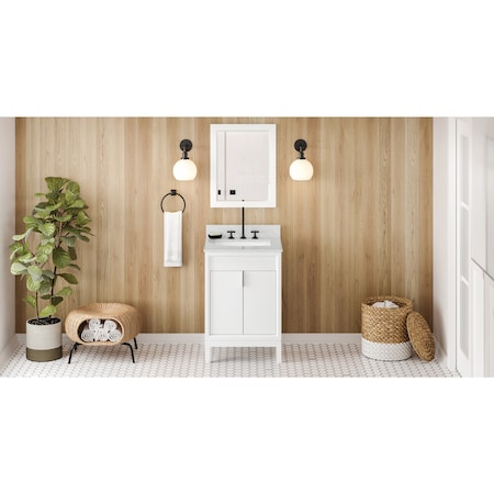 Jeffrey Alexander 24In. White Theodora Vanity, White Carrara Marble Vanity Top, Undermount Rectangle Bowl VKITTHE24WHWCR